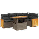 6 Piece Garden Sofa Set with Cushions Beige Poly Rattan - Front View