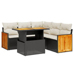 6 Piece Garden Sofa Set with Cushions Black Poly Rattan
