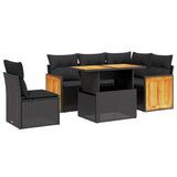 6 Piece Garden Sofa Set with Cushions Black Poly Rattan - Front View