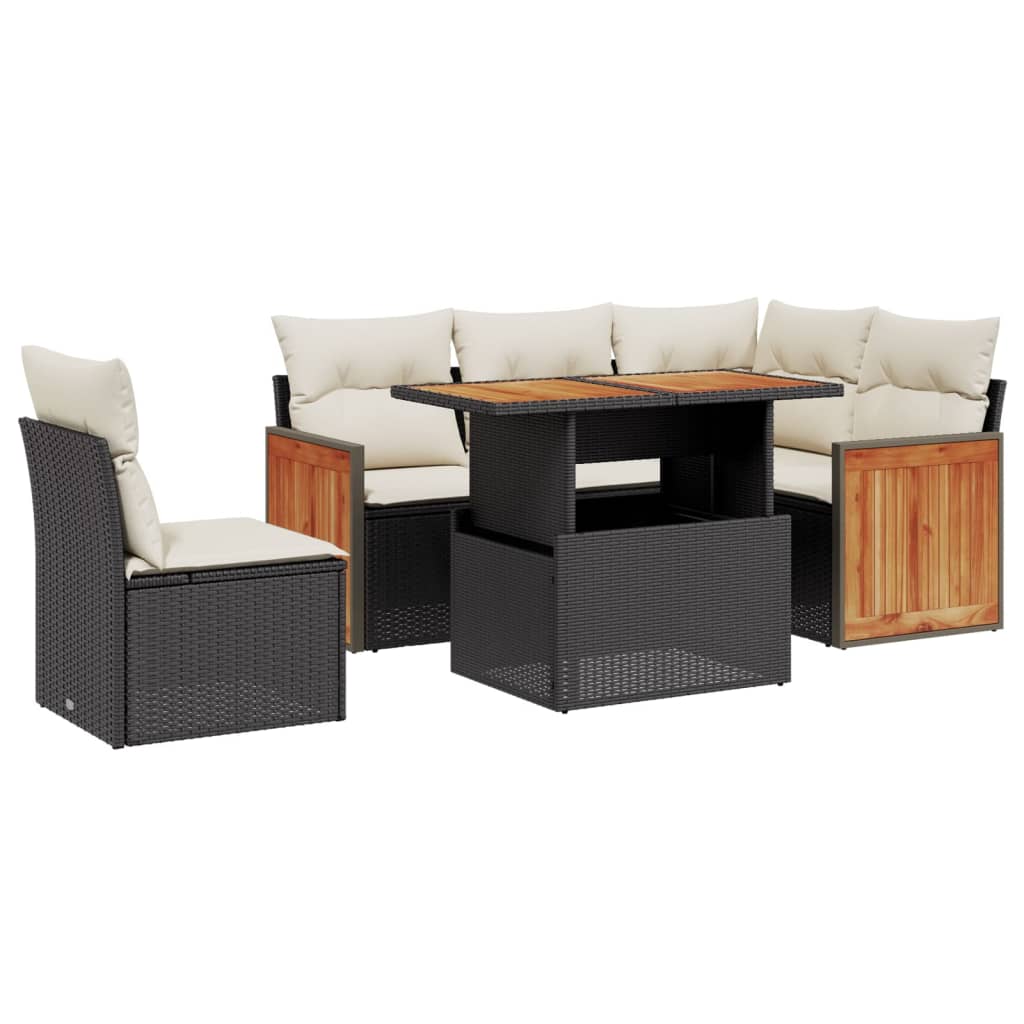 6 Piece Garden Sofa Set with Cushions Black Poly Rattan