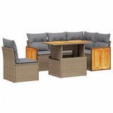 6 Piece Garden Sofa Set with Cushions Beige Poly Rattan - Front View