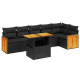 7 Piece Garden Sofa Set with Cushions Black Poly Rattan - Front View