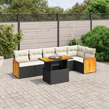 7 Piece Garden Sofa Set with Cushions Black Poly Rattan