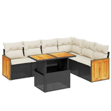7 Piece Garden Sofa Set with Cushions Black Poly Rattan - Front View