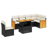 7 Piece Garden Sofa Set with Cushions Black Poly Rattan - Front View