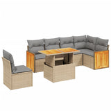 7 Piece Garden Sofa Set with Cushions Beige Poly Rattan - Front View