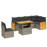 7 Piece Garden Sofa Set with Cushions Grey Poly Rattan - Front View
