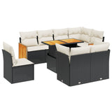 9 Piece Garden Sofa Set with Cushions Black Poly Rattan - Front View