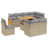 9 Piece Garden Sofa Set with Cushions Beige Poly Rattan - Front View
