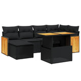 7 Piece Garden Sofa Set with Cushions Black Poly Rattan - Front View