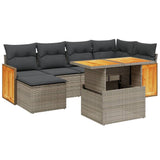 7 Piece Garden Sofa Set with Cushions Grey Poly Rattan - Front View