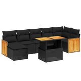 8 Piece Garden Sofa Set with Cushions Black Poly Rattan - Front View