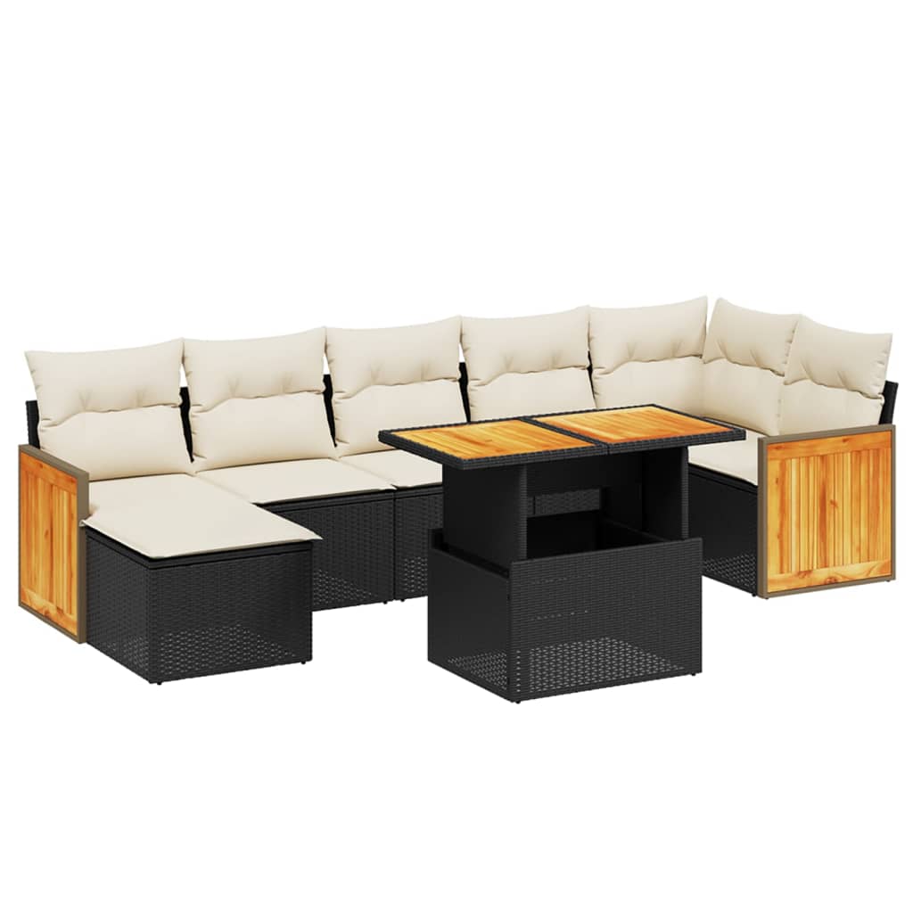 8 Piece Garden Sofa Set with Cushions Black Poly Rattan