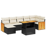 8 Piece Garden Sofa Set with Cushions Black Poly Rattan - Front View