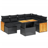 8 Piece Garden Sofa Set with Cushions Black Poly Rattan - Front View