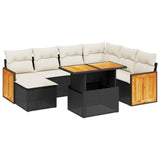 8 Piece Garden Sofa Set with Cushions Black Poly Rattan - Front View