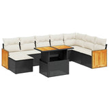 9 Piece Garden Sofa Set with Cushions Black Poly Rattan - Front View