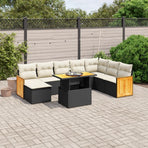 9 Piece Garden Sofa Set with Cushions Black Poly Rattan
