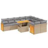 10 Piece Garden Sofa Set with Cushions Beige Poly Rattan - Front View