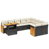10 Piece Garden Sofa Set with Cushions Black Poly Rattan - Front View