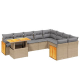 10 Piece Garden Sofa Set with Cushions Beige Poly Rattan - Front View