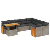 10 Piece Garden Sofa Set with Cushions Grey Poly Rattan