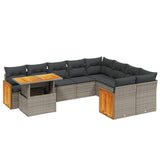 10 Piece Garden Sofa Set with Cushions Grey Poly Rattan - Front View