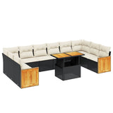 11 Piece Garden Sofa Set with Cushions Black Poly Rattan - Front View