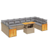 11 Piece Garden Sofa Set with Cushions Beige Poly Rattan - Front View