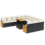 11 Piece Garden Sofa Set with Cushions Black Poly Rattan - Front View