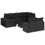 11 Piece Garden Sofa Set with Cushions Black Poly Rattan - Front View