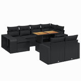 11 Piece Garden Sofa Set with Cushions Black Poly Rattan - Front View