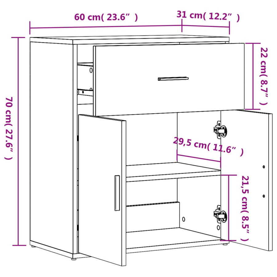 Sideboards 2 pcs White 60x31x70 cm Engineered Wood