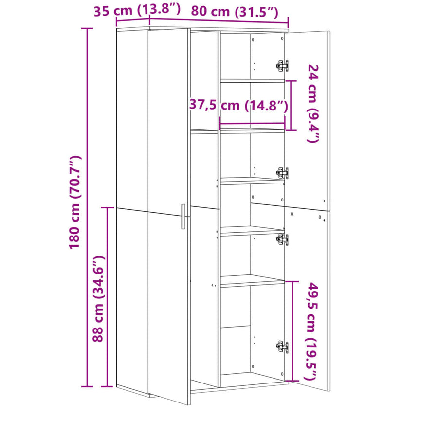 Highboard White 80x35x180 cm Engineered Wood
