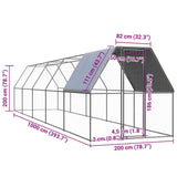 Chicken Cage 2x10x2 m Galvanised Steel - 45-Degree Angle