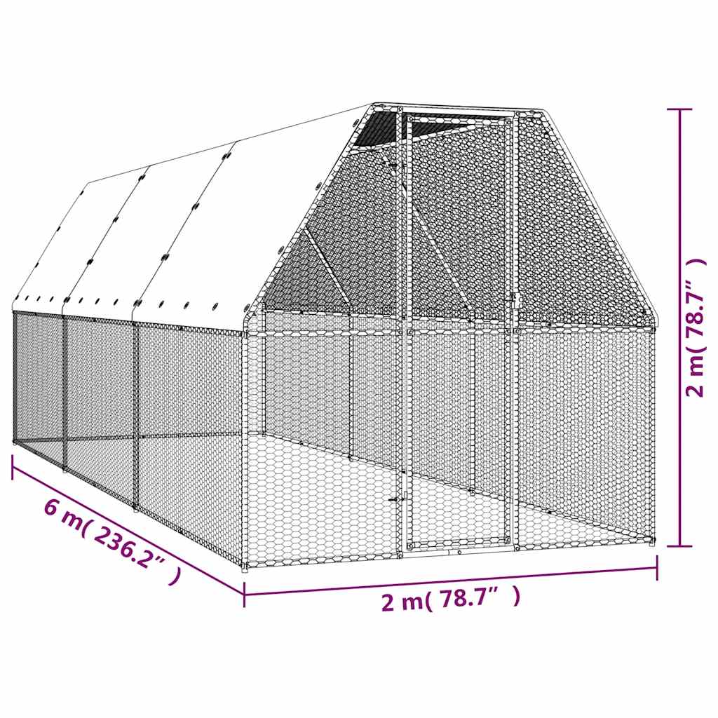 Chicken Cage 2x6x2 m Galvanised Steel