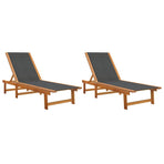 Sun Loungers 2 pcs Black Solid Wood Acacia and Textilene