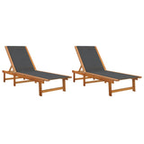 Sun Loungers 2 pcs Black Solid Wood Acacia and Textilene - Front View