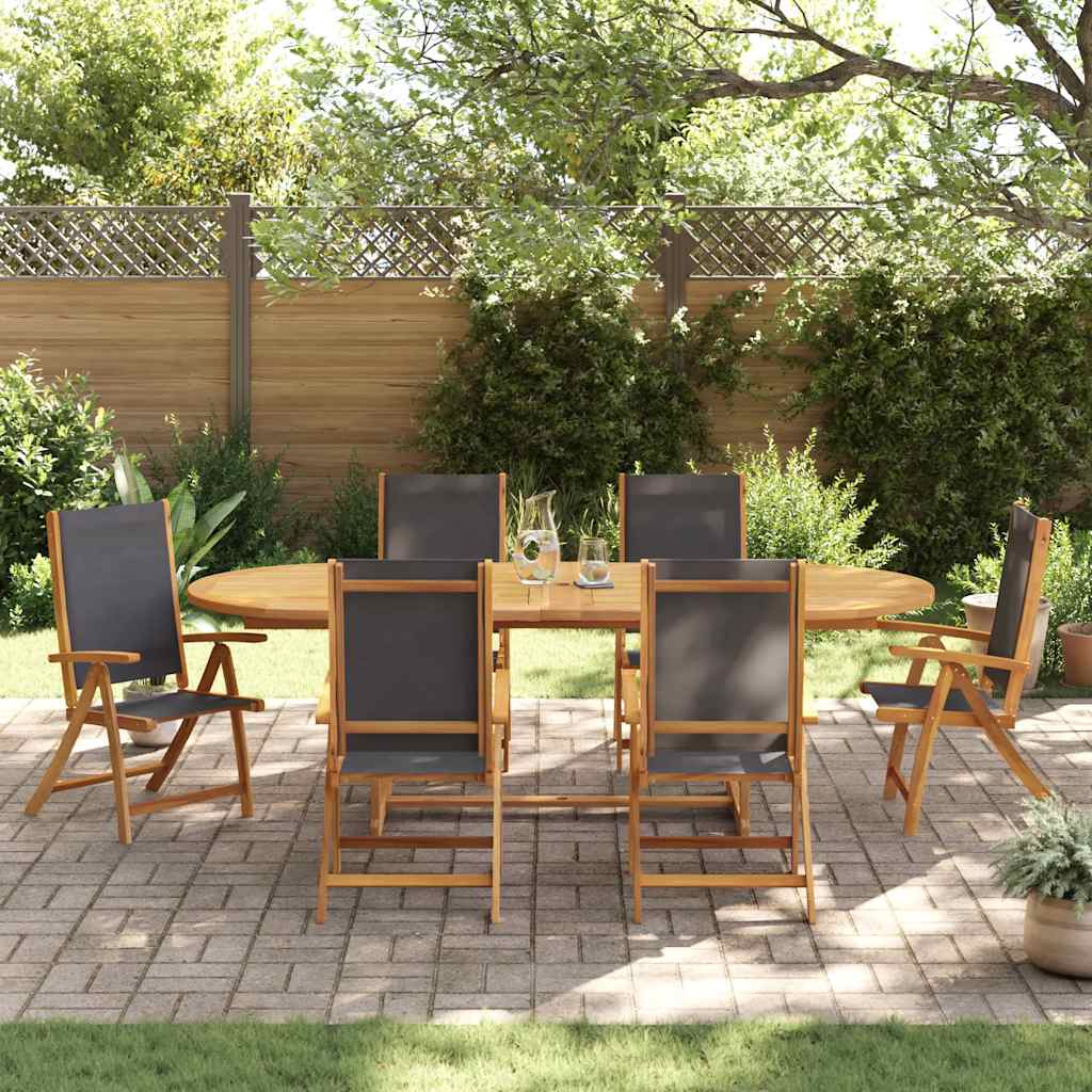 7 Piece Garden Dining Set Solid Wood Acacia and Textilene