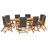 9 Piece Garden Dining Set Solid Wood Acacia and Textilene - Front View