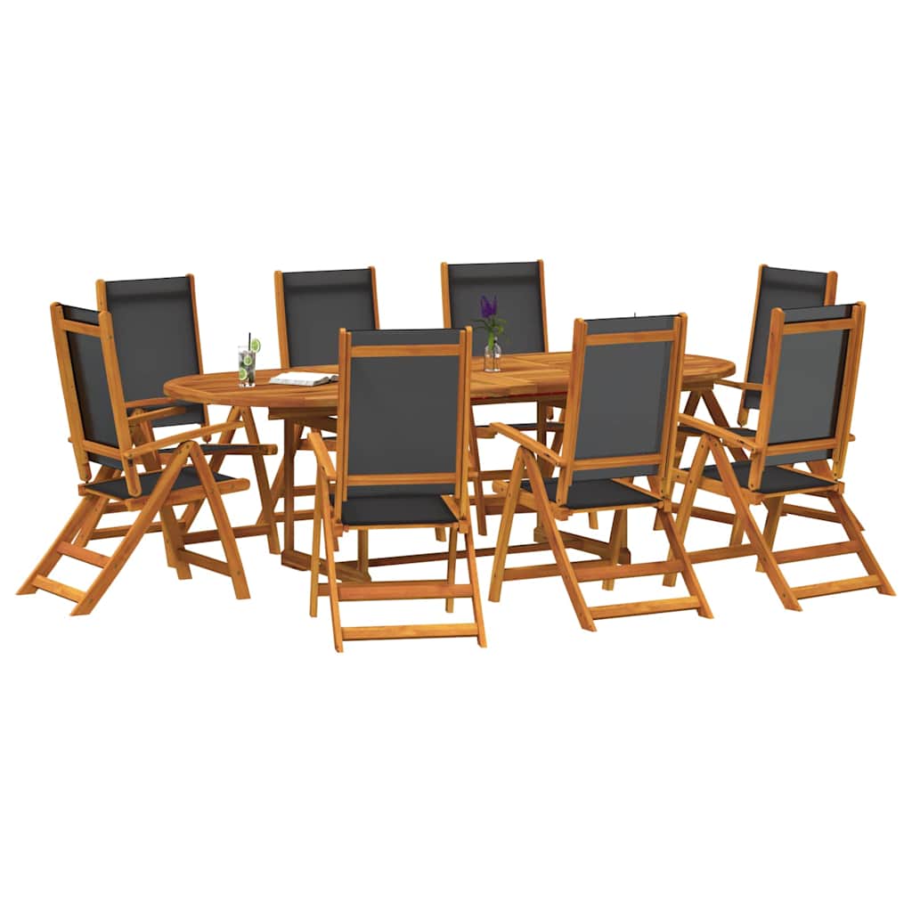 9 Piece Garden Dining Set Solid Wood Acacia and Textilene