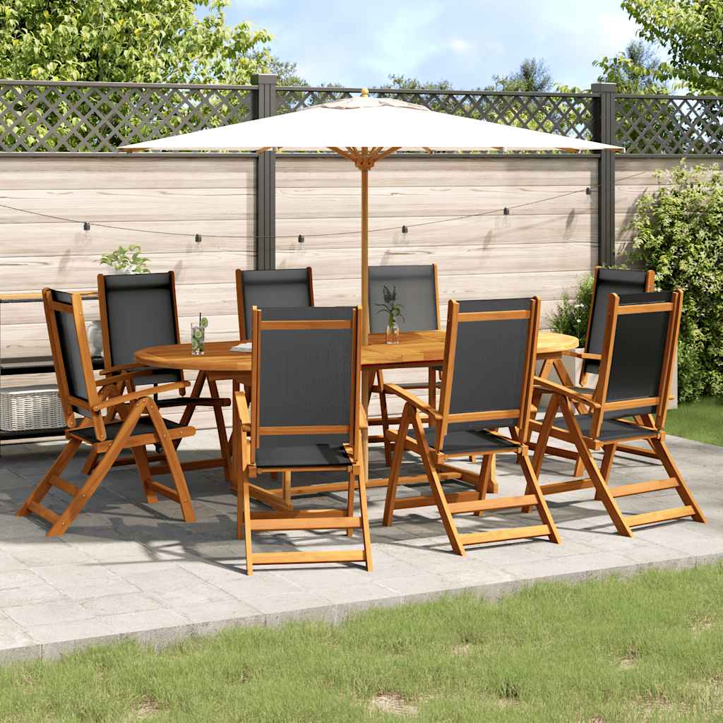 9 Piece Garden Dining Set Solid Wood Acacia and Textilene
