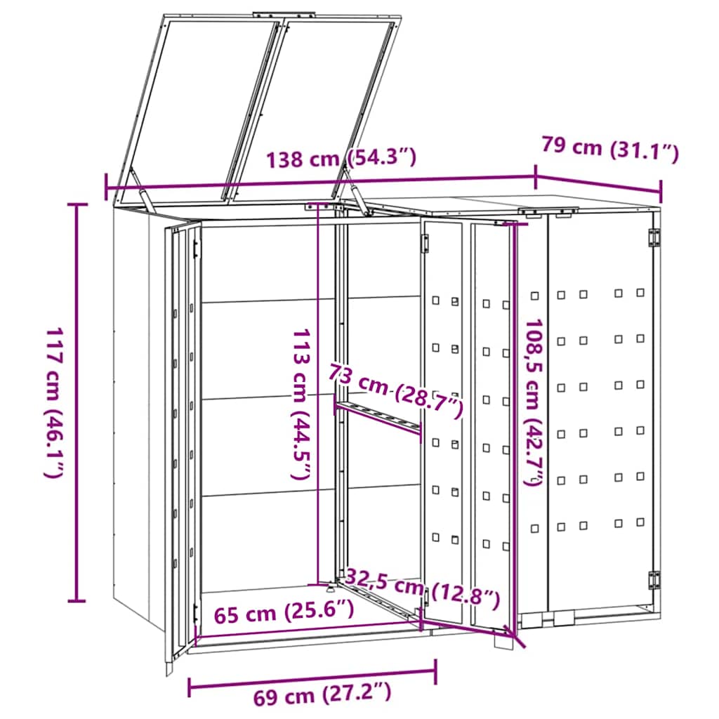 Wheelie Bin Storage for 2 Bins Black 138x79x117 cm Steel