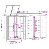 Wheelie Bin Storage for 3 Bins Black 207x79x117 cm Steel - Low Angle