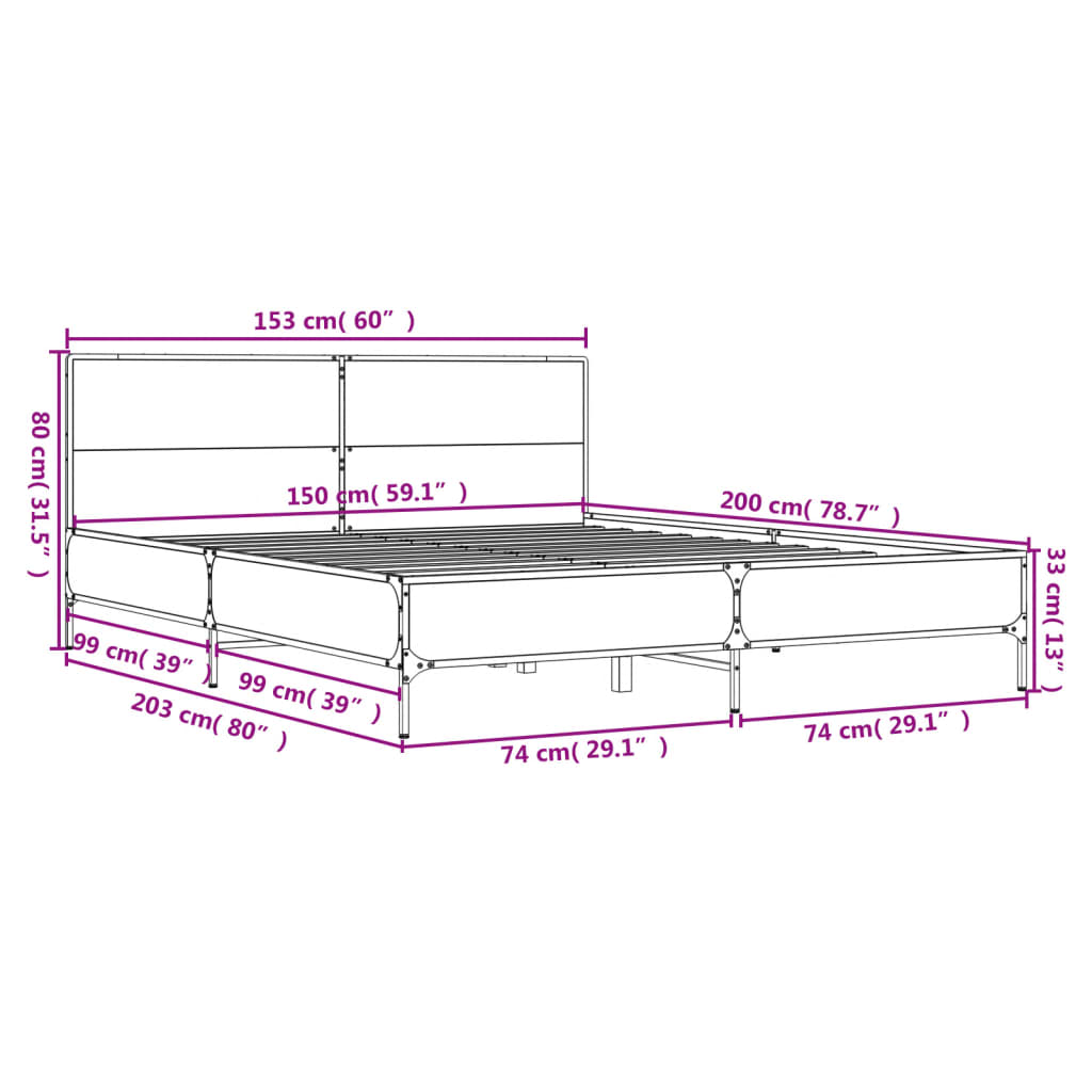 Bed Frame without Mattress Sonoma Oak 150x200 cm
