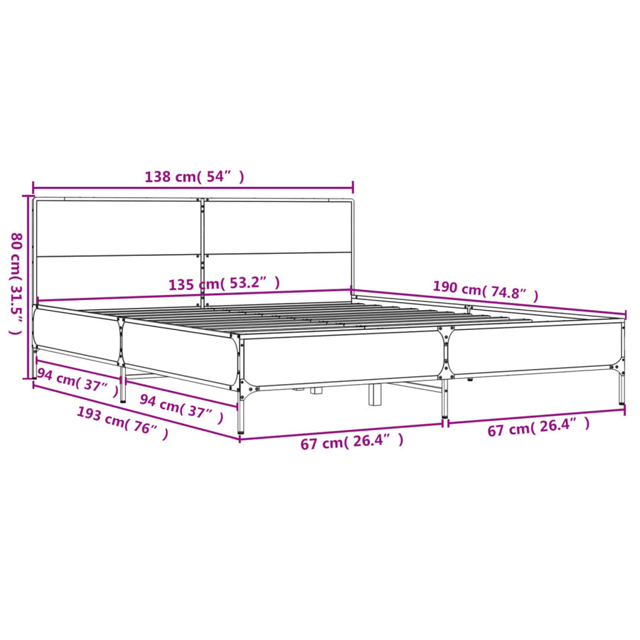 Bed Frame without Mattress Sonoma Oak 135x190 cm