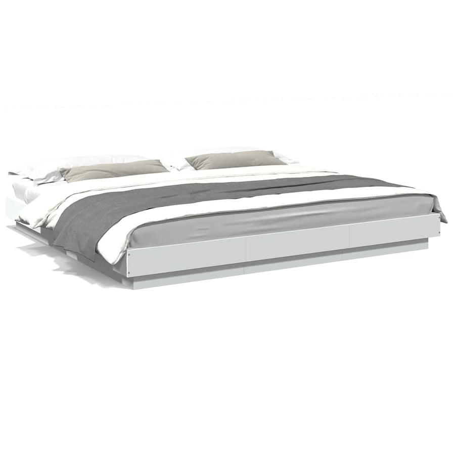 Bed Frame with LED Lights without Mattress White 183x203 cm King