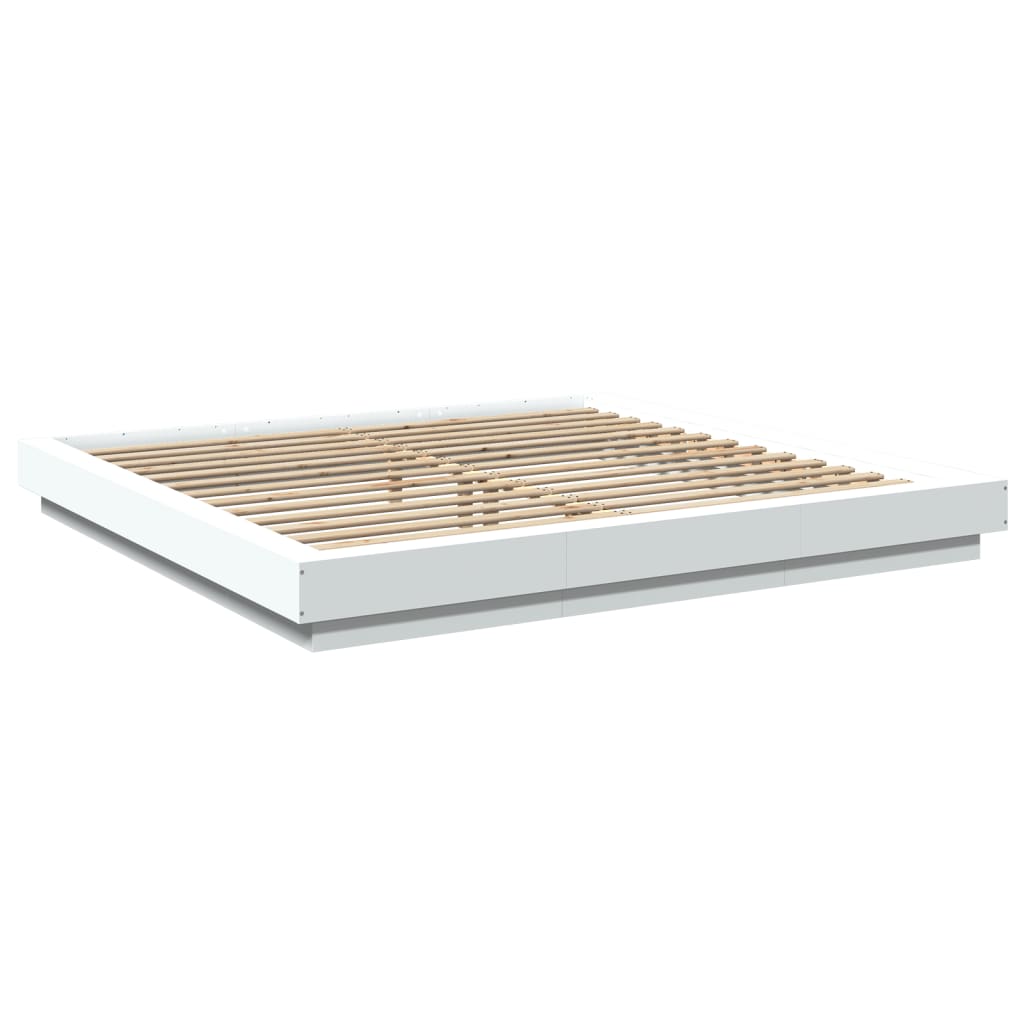 Bed Frame with LED Lights without Mattress White 183x203 cm King