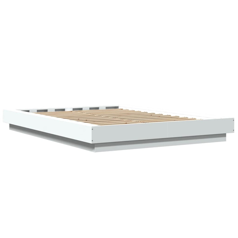 Bed Frame with LED Lights without Mattress White 135x190 cm