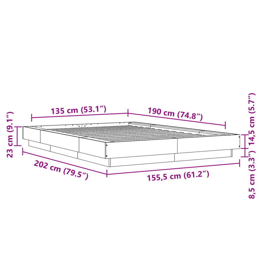 Bed Frame without Mattress White 135x190 cm